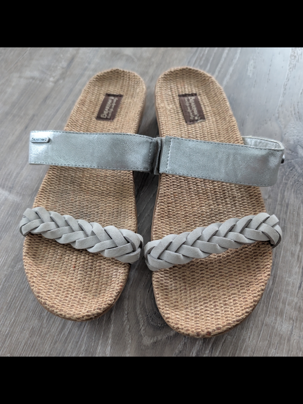 Bear PAw Braided Strap Slide Sandals in Light Gray - Women